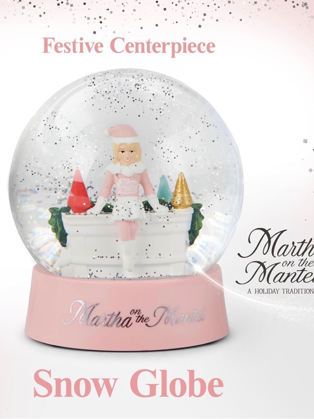 Martha Stewart Pink and White Holiday Snow Globe